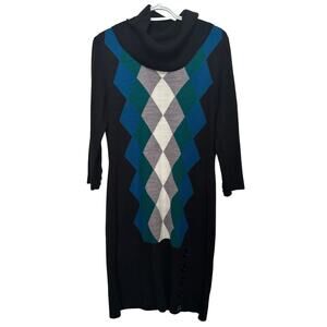 Sandra Darren Women's Black Gray Blue Long Sleeve Cowl Neck Sweater Dress Size L